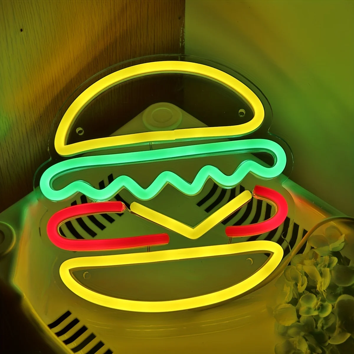 Hamburger Neon Sign for Wall Decor, Light up Delicious Food Hamburg LED Lamp , Business Fast Food Shop Restaurant Decoration