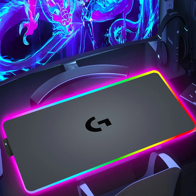 RGB Backlight Mousepad Logitech g Anime Mouse Pad Pc Gamer Accessories Desk Protector Backlit Mat Gaming Large Keyboard Mats Xxl