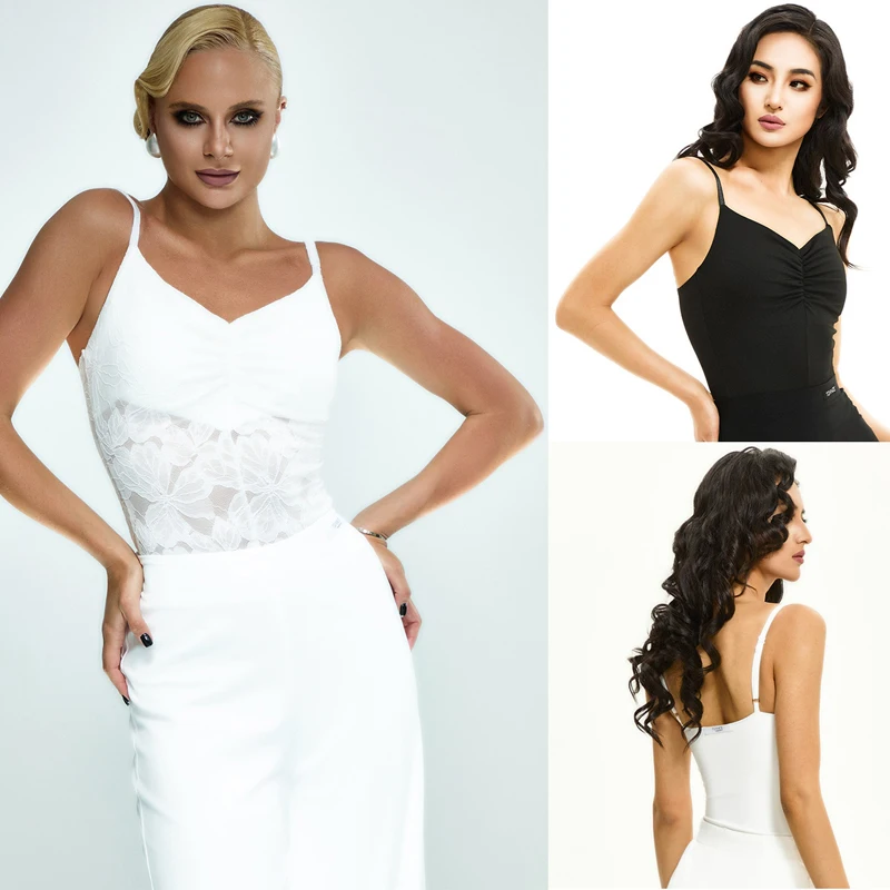 

Female Modern Dancing Clothes For Women'S Ballroom Dance Costume Sleeveless Lace Top White Latin Dance Pants Stage Suits SL13128