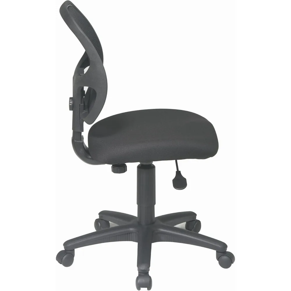 كرسي مهام المكتب الخلفي بشاشة Office Star EM Series مع دعم قطني مدمج وظهر قابل للتعديل، قماش أسود