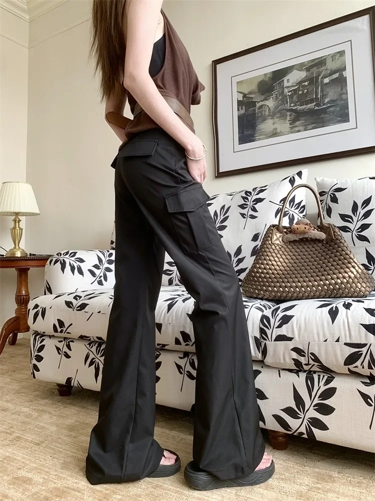 Pantalon décontracté kaki rétro américain pour femmes, nouveau style d'été, pantalon de sol taille haute, pantalon de travail à la mode