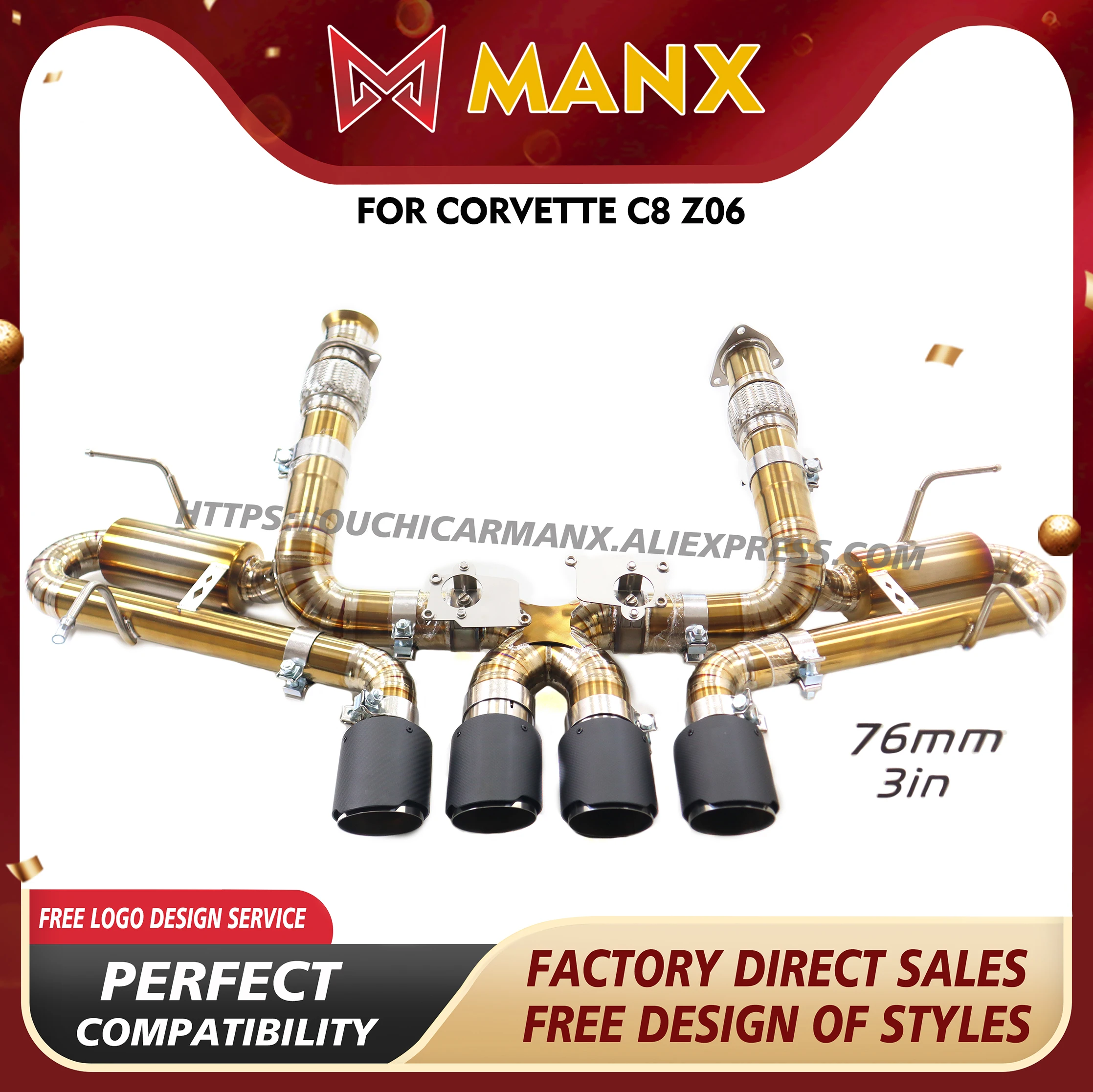 

MANX Exhaust pipe for Corvette C8 Z06 Catback Ti Support customization Direct bolt installation OEM Valve Exquisite Muffler ﻿