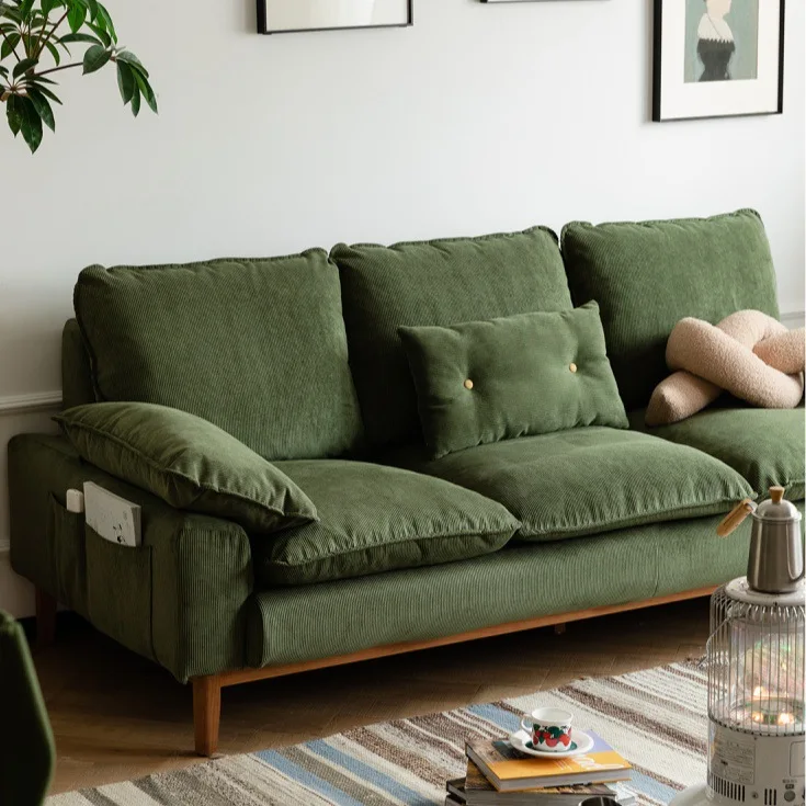 

Customizable Nordic Fabric Sofa Living Room Small Unit Corduroy Japanese Simple Modern Retro Trio