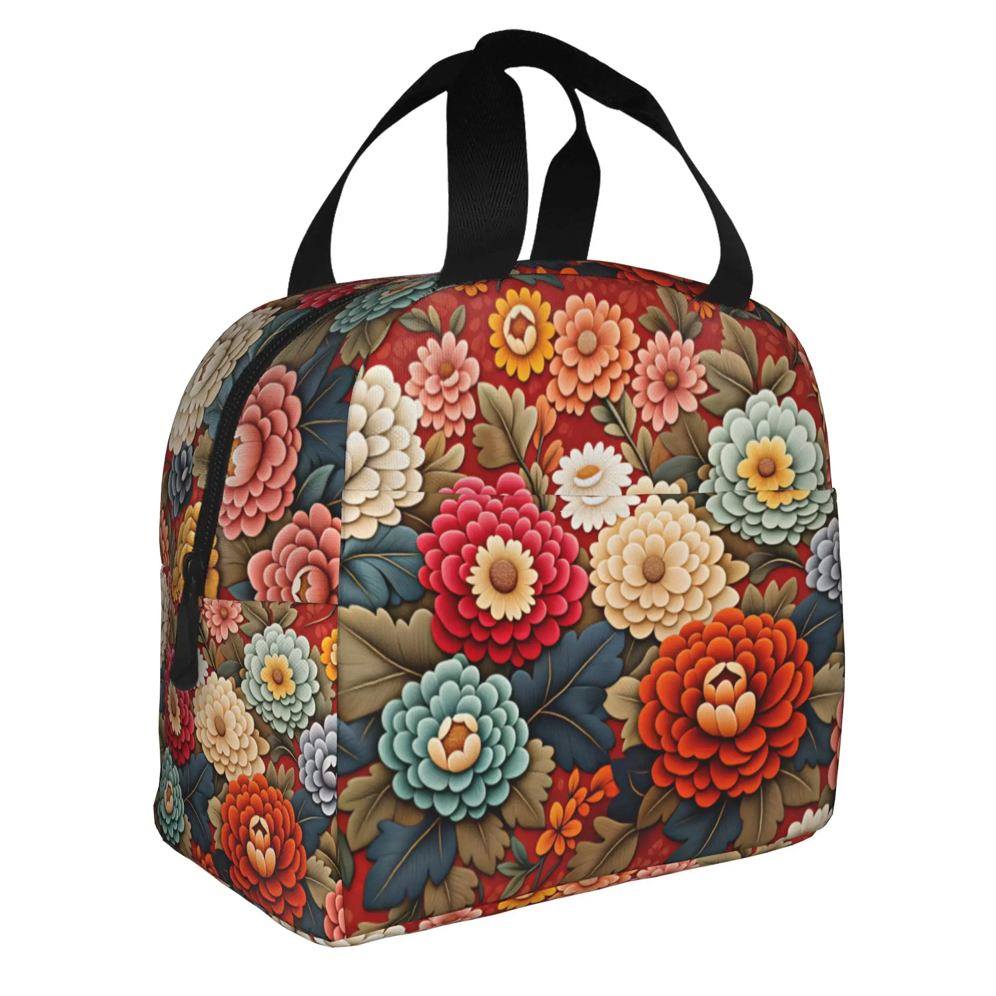 Trend Blooming Various 3D Peonies Floral Insulated Lunch Bag for Luxury High Floral Thermal Cooler Bento Box Beach Camping