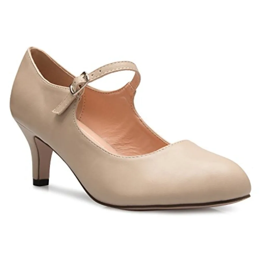 Zapatos de Tacón Bajo Clásicos para Mujer Olivia K, Modelo Mary Jane - Adorables Zapatos Retro Vintage con Punta Redonda