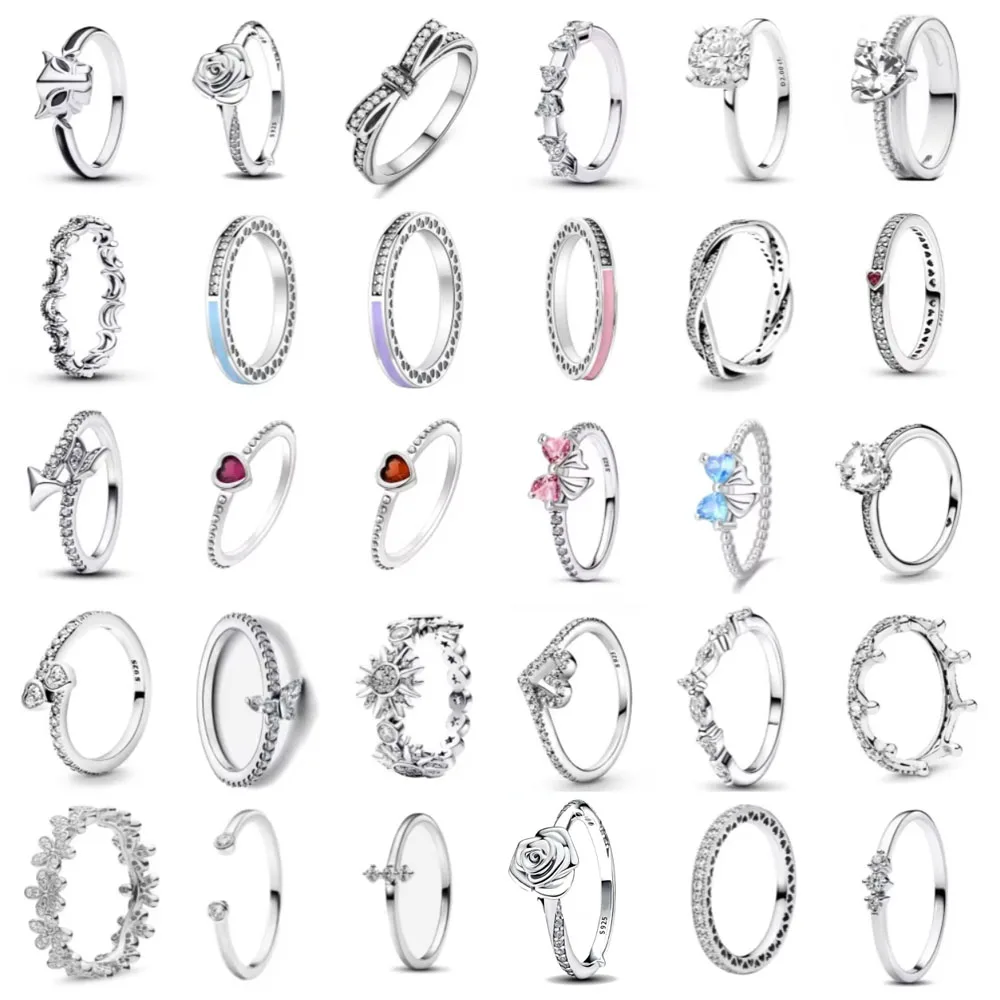 

Кольцо из стерлингового серебра 925 пробы с розовым бантом и сердечком, кольца с камнем для женщин, оригинальные модные ювелирные аксессуары, подарки, свадебные украшения