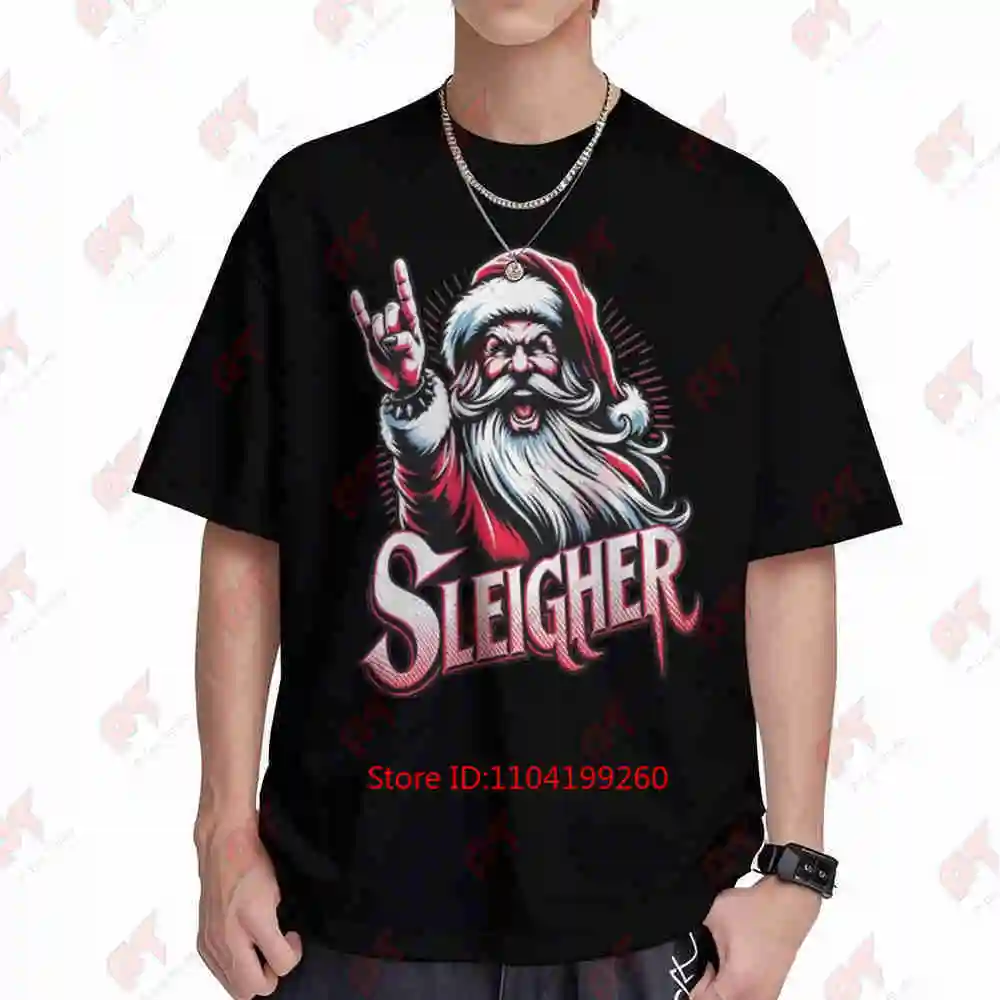 Sleigher Santa Claus Heavy Metal Christmas Short Sleeve Tee 100% Cotton T-Shirt