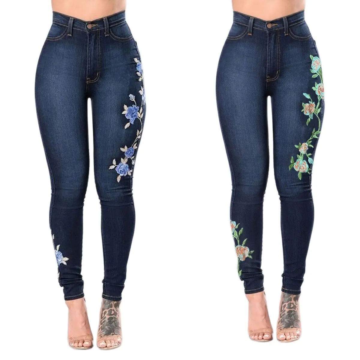 2023 New Women\'s High Waist Embroidered Jeans Fashion Slim Stretch Denim Pencil Pants Casual Female Clothing S-3XL Drop Shipping