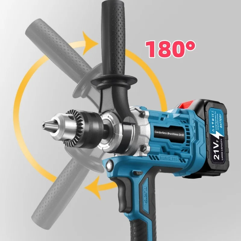 Brushless Cordless Power Mixer Drill Industrial Tool for Ice Concrete Nail Mud Stirring Compatible with Makita 18V Battery