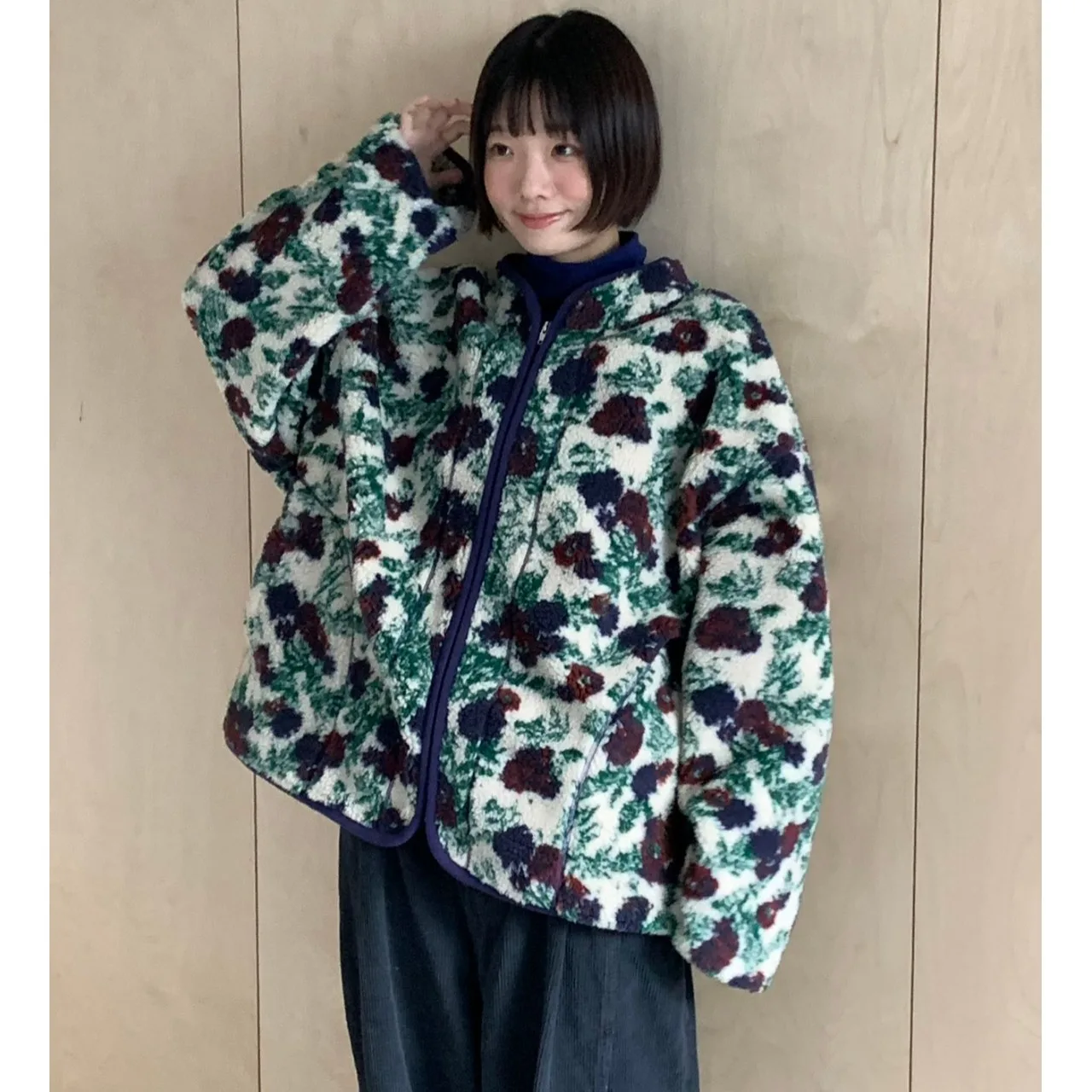 

Women's Fall Winter Rose Flower Zipper Faux Fur And Plu Jaet East Gate Spliced Outerwear Long Sve Loose Fit Cotton