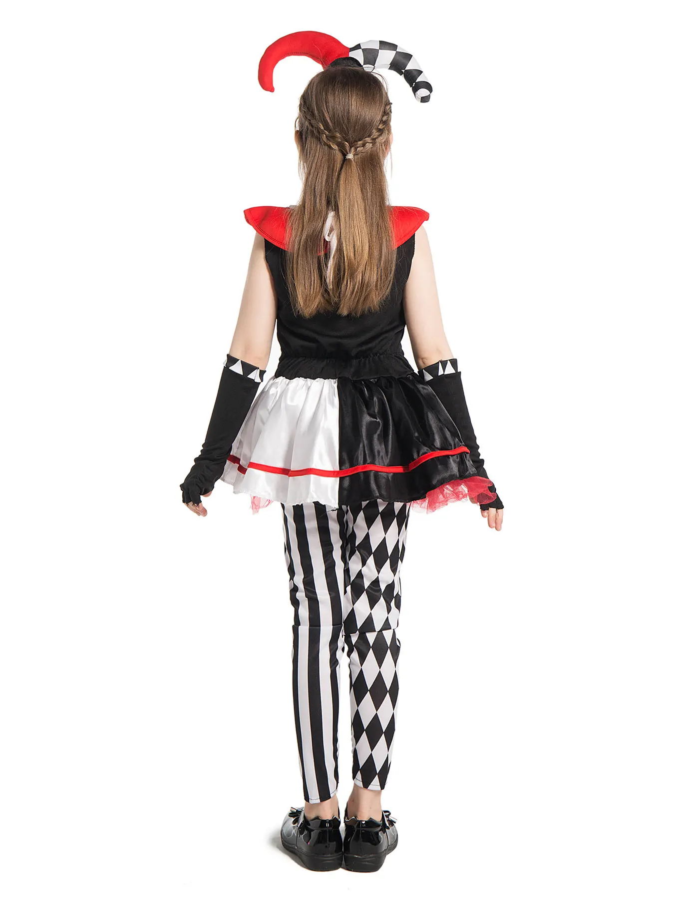 Girls Poker Pattern Jester Clown Cosplay Dress Outfit Kids Halloween Carnival Party Costume