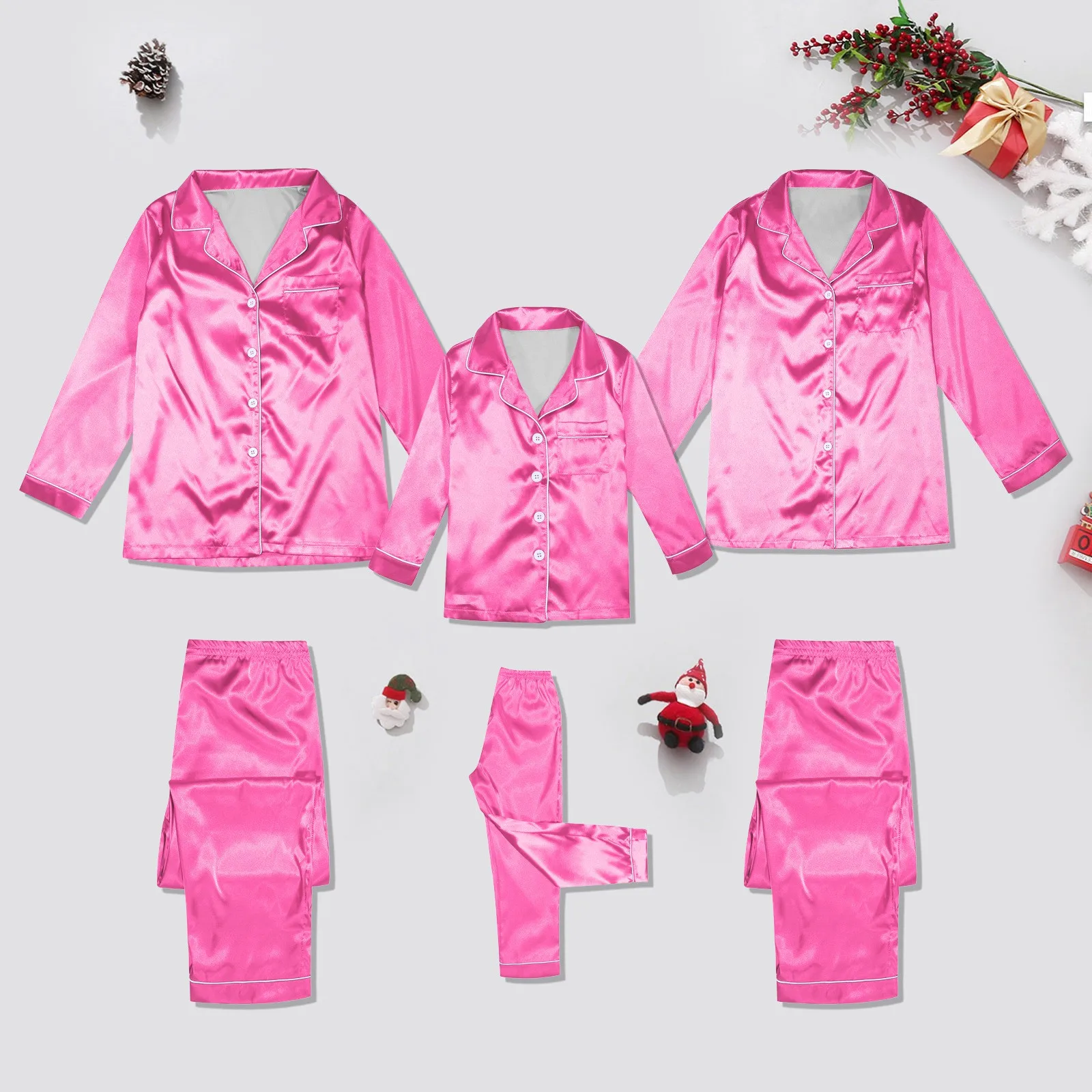 Boys And Girls Silk Lapel Single-Breasted Long-Sleeved Pajama Set Children's Pajama Set 3-12 Years Old Parent-Child Pajama Set