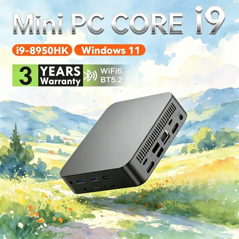 MINI PC leve sofisticado Windows 11 Pro Core I9 8950HK 32GB RAM 1TB 2TB SSD WIFI 6 BT5.2 4K HD Jogos artísticos