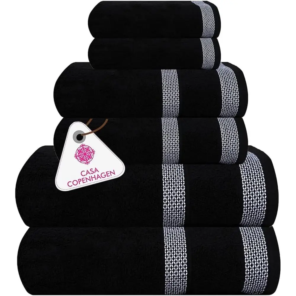 

6-Piece Black Towel Set - 600 GSM, 2 Bath Towels, 2 Hand Towels, 2 Washcloths, Crafted in Denmark from Pure Egyptian Cotton for