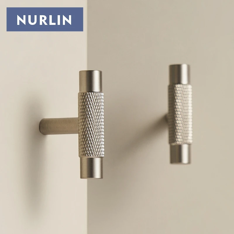Nurlin Solid Brass Nickel Brushed Silver Knurled Classic Luxury kitchen Knobs Furniture Door Handle Available In Multiple Sizes