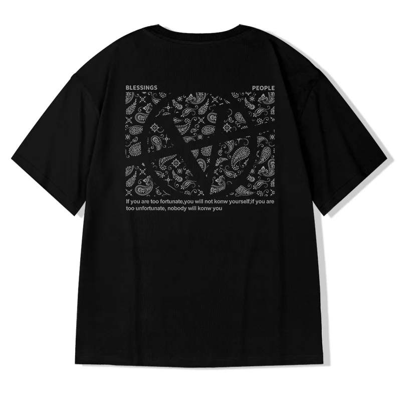 

Motorcycle National Trend Cashew Flower Men's Loose Large Size Trendy High Street Half-Sleeved Summer Fat Man