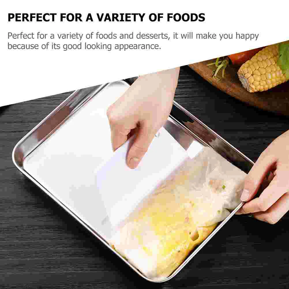 4 Pcs Stainless Steel Bakeware Home Storage Tray Kitchen Plate Food Trays Bread Pan Square Container for Banquet Containers