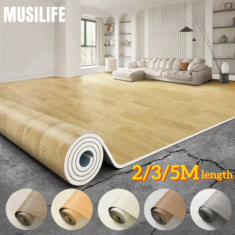 Faux Wood Grain Self-adhesive Floor Stickers Waterproof for Living Room Toilet Kitchen Peel and Stick Wallpaper Home Floor Decor