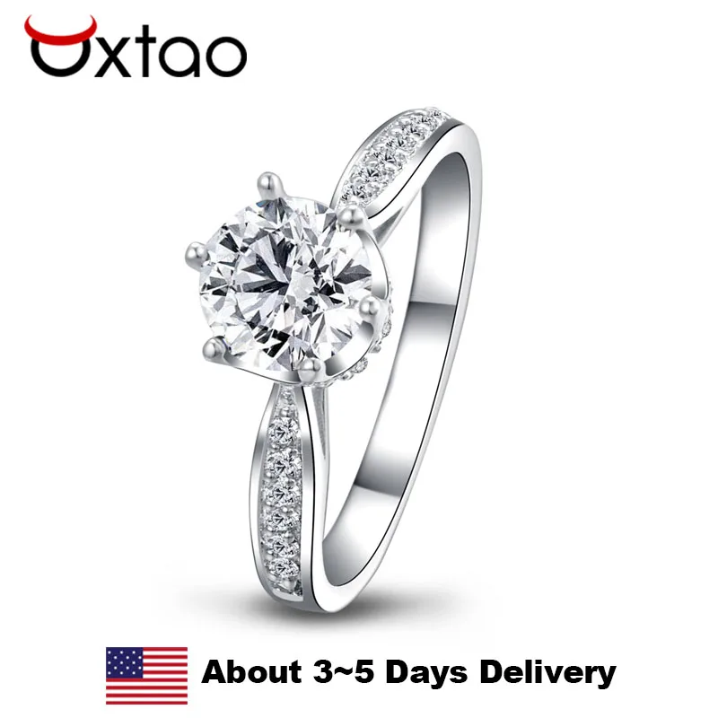 

OXTAO 1,0 карата, классические обручальные кольца на палец с цирконом для женщин, стерлинговое серебро 925 пробы, обещанное обручальное кольцо, юбилейные ювелирные изделия