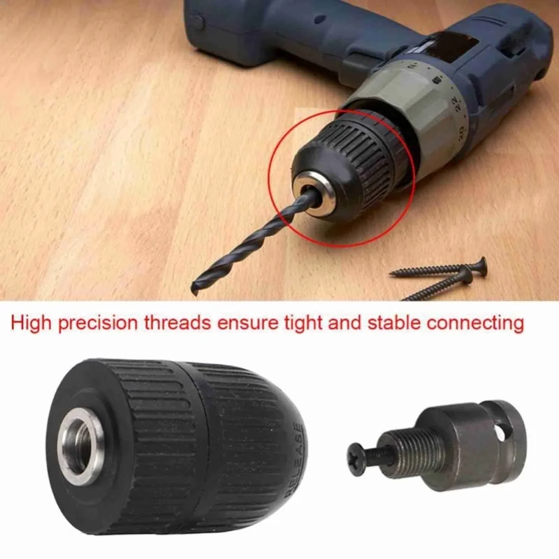 

Keyless Drill Chuck 3 Jaw 1/2in Square To 1/4in Hex 2-13mm Clamping Range