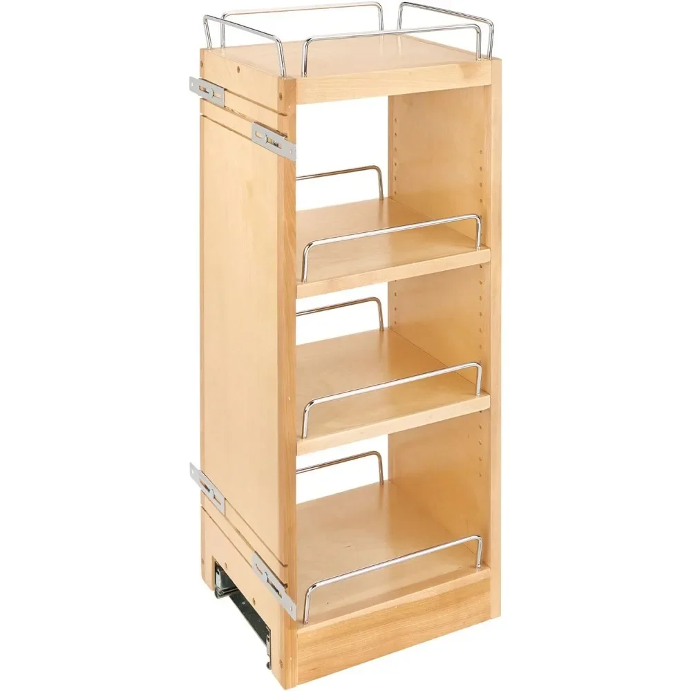 

Pull Out Shelf Organizer for Kitchen and Bathroom Cabinets, Wooden Slide Out Spice or Medicine Rack w/Soft-Close