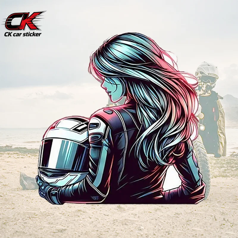 Colorful Girl Motorcycle Rider Helmet Racing Suit Car Sticker DecalWaterproof for Car Motorcycle Laptop Auto Body Decoration
