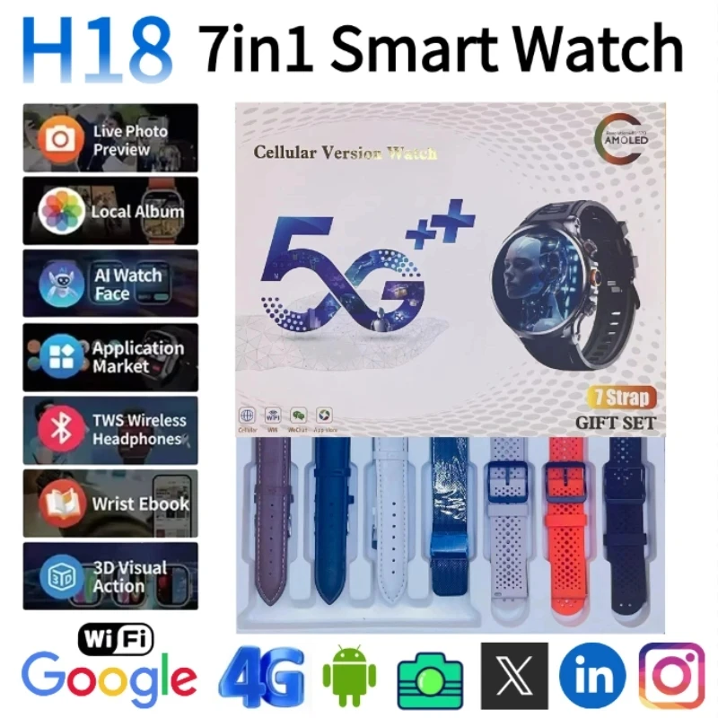 

16+256GB Android H18 Smartwatch 4G LTE Large Battery Play Store Heart Rate 1.95 inch Spherical screen Smart Watch Men GPS WIFI