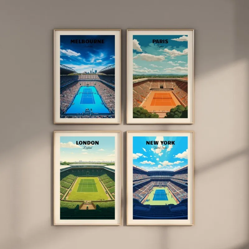 Tennis Majors Poster London New York Paris Melbourne Grand Slam Series Grass Court Canvas Painting Wall Art for Room Home Decor