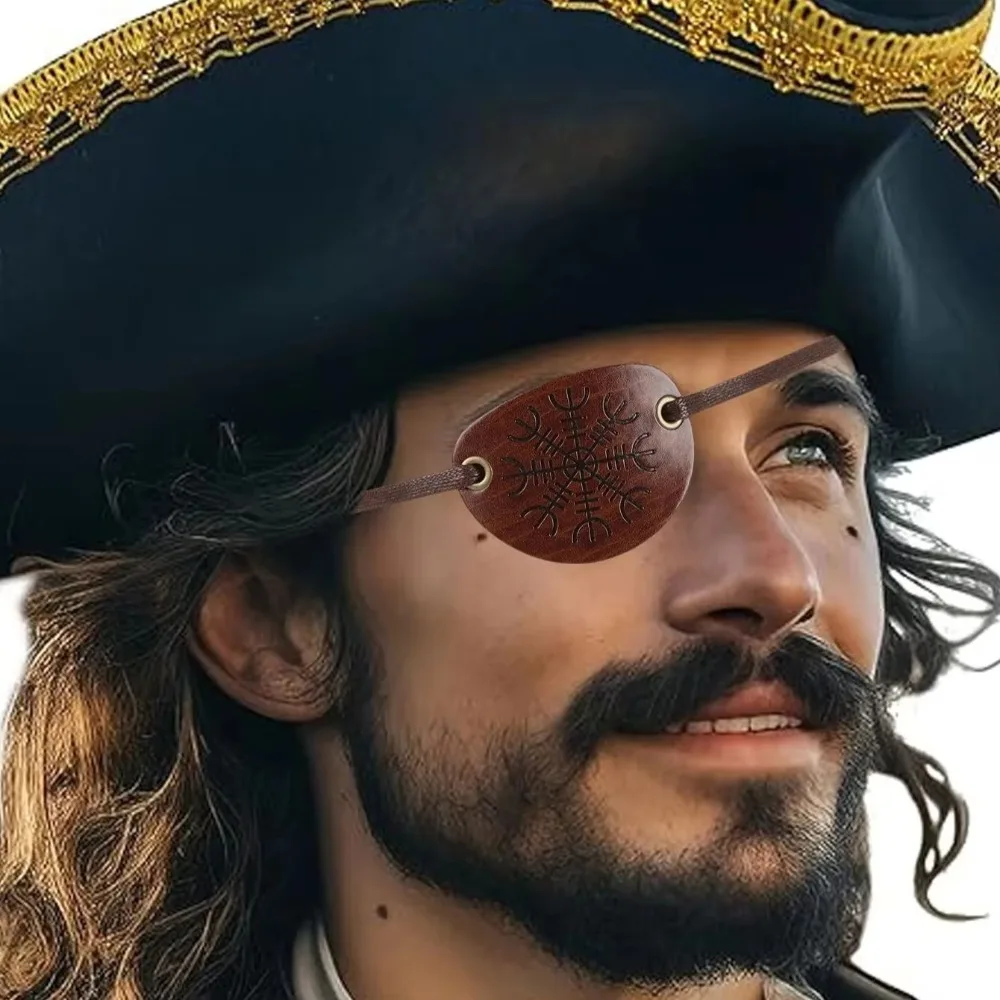 Máscara de ojos de pirata Retro de alta calidad, parche ocular de perfil plano Unisex de cuero, accesorios LARP de Cosplay hechos a mano