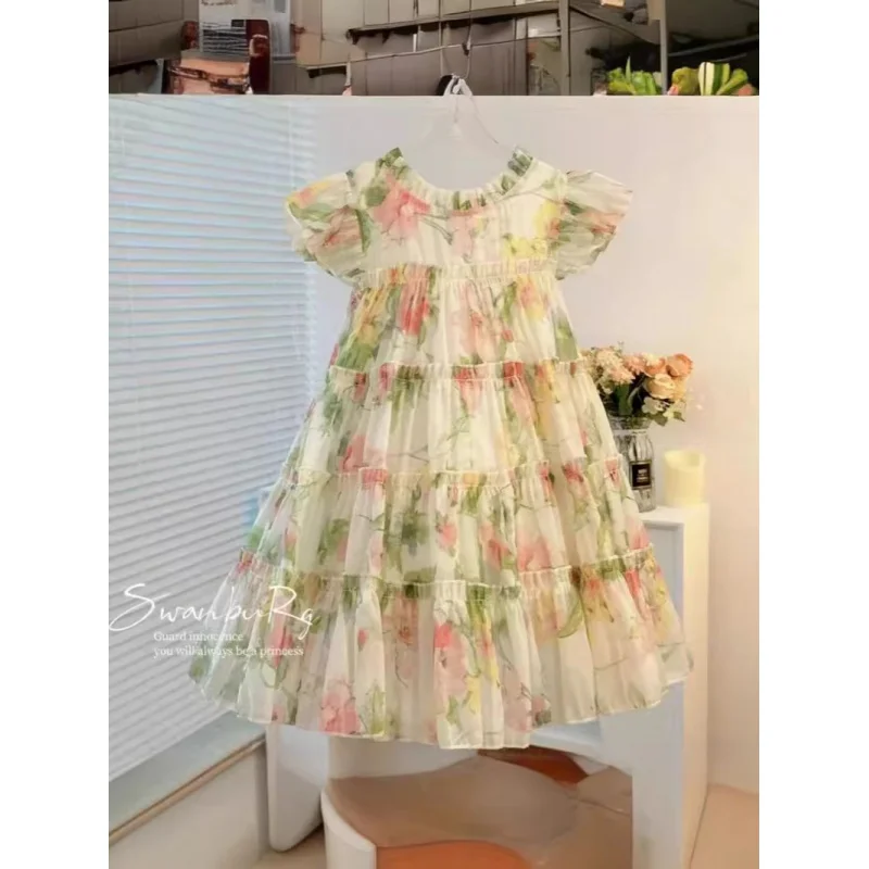 Dress Baby Autumn and Winter2024Summer Girls' Floral Summer Princess Fashionable New Cake Dress Children