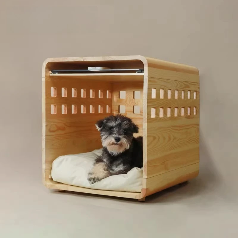 Real Log House Dog Kennel Cat House Puppy Cage Pet Bed Interior