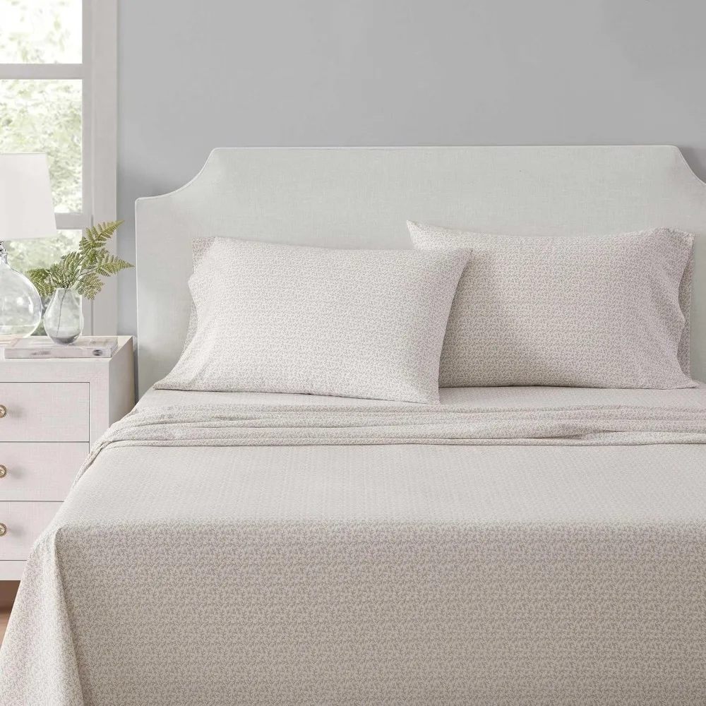 

Martha Stewart - Queen Size Sheets Set, Crisp & Tailored Cooling Sheets w/a Naturally Smooth Cotton Percale Lightweight Feel - B
