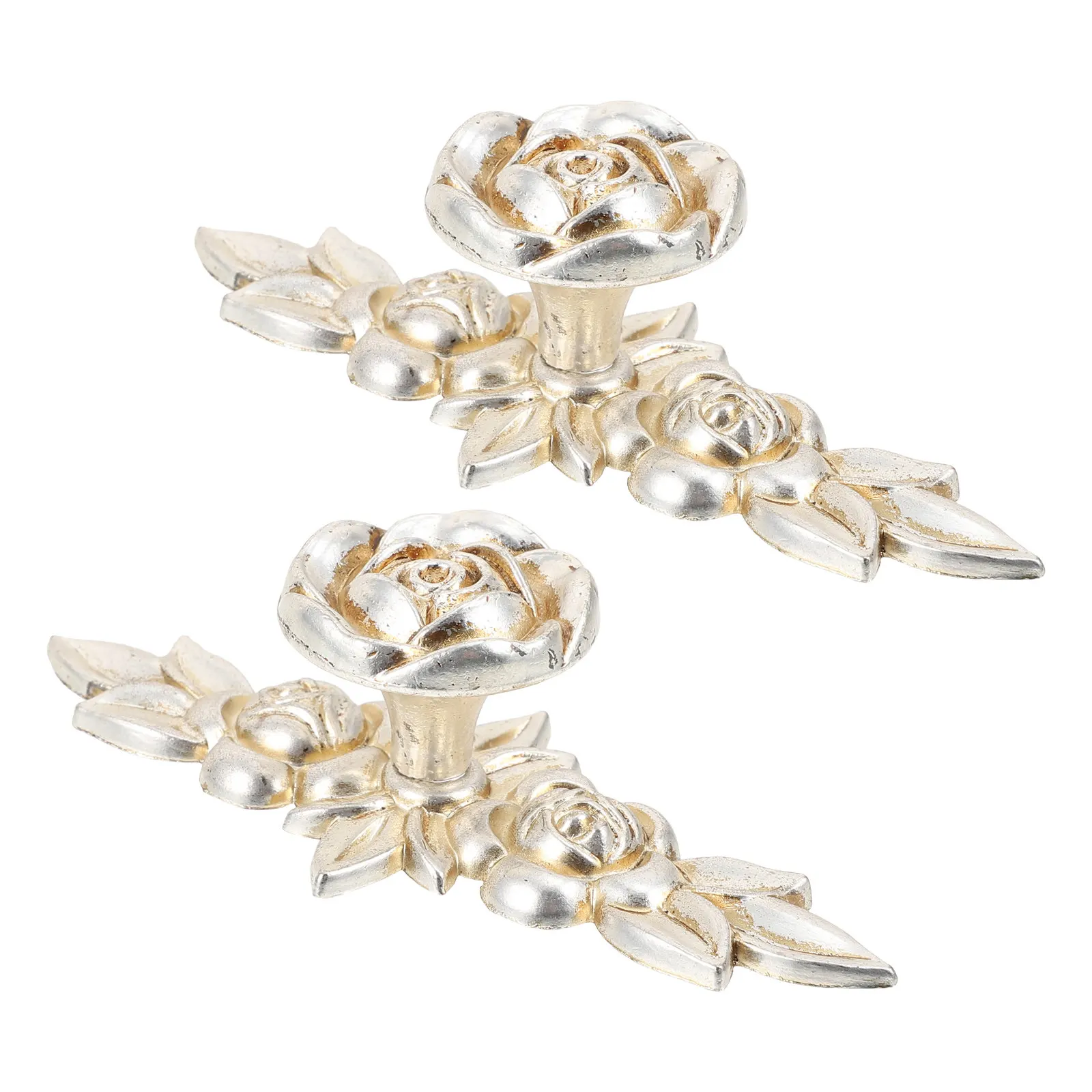2Pcs Elegant Rose Carved Solid Zinc Alloy Cabinet Handles Drawer Knobs Cupboard Door Knobs Retro Furniture Decor Hardware