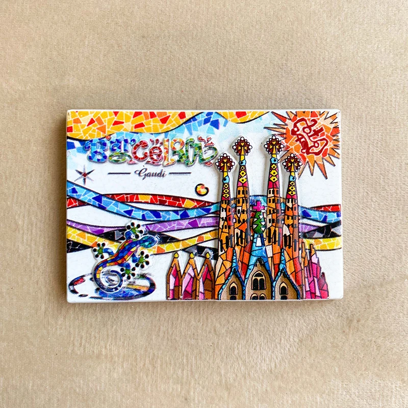 Barcelona Souvenirs Home Decor Items Collection Arts and Crafts Gifts, Mosaic Sagrada Familia 3D stereo refrigerator magnet