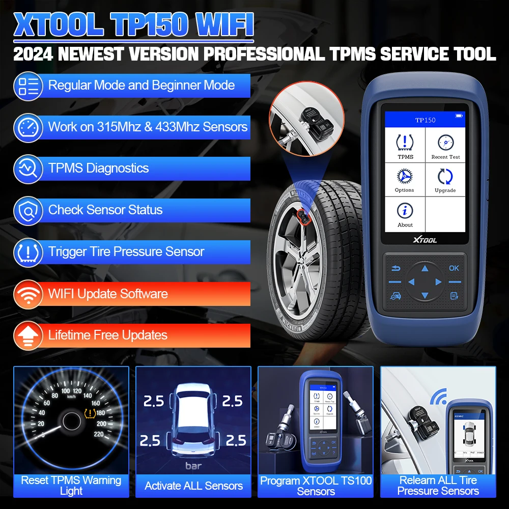 XTOOL TP150 TPMS WIFI Programming Diagnostic Tool Activate All Sensor Work On 315 433MHz DTCs Tire Pressure Monitor Read Clear