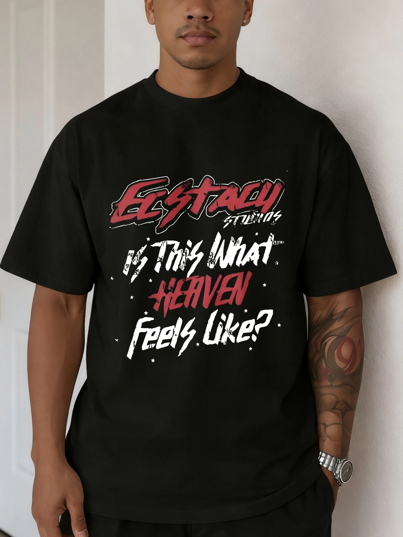 

Mens Oversized Y2K Streetwear Cotton Graphic T Shirt 'Luv u... is this what feels like' Print Casual Short Sleeve Summer Tshirt