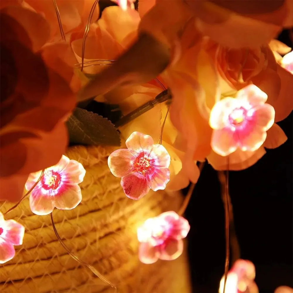2M20LED Simulated Cherry Blossom Copper Wire Lamp, Battery Powered, Suitable For Wedding, Party, Birthday And Holiday Decoration