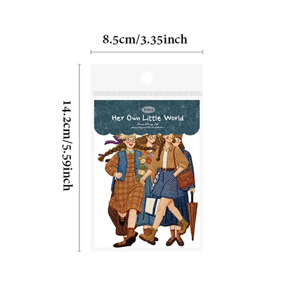 20Pcs/Bag Her Little World Series Character Sticker Pack Embossed Texture DIY Illustration Stickers Aesthetic Design Gift
