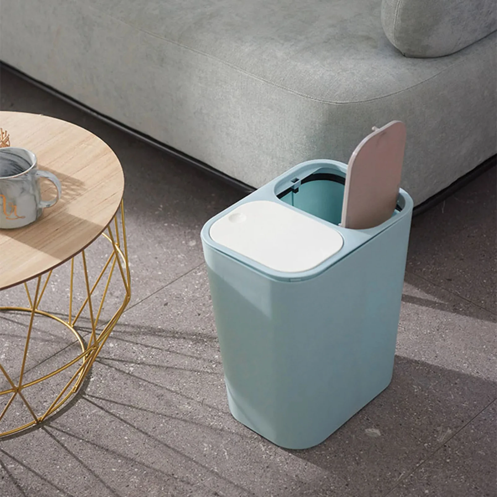 

Push-Button Plastic Trash Can Flip Cover Design Waterproof Trash Bin for Kitchen Bathroom Bedroom