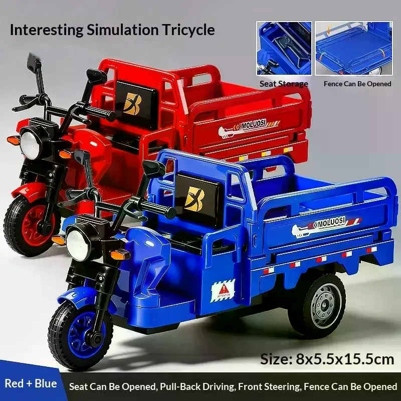 

Simulation Tricycle Toy Model Inertia Driving Courier Car Realistic Pull Truck Diecast Toys Kids Pull Back Motorcycle Boy Gift