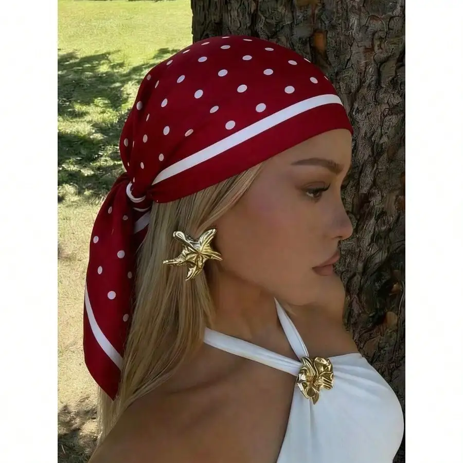 Un pañuelo de seda de 70*70 cm con estampado de lunares, lujoso, elegante y a la moda para mujer, adecuado para el uso diario, una excelente opción para regalar.