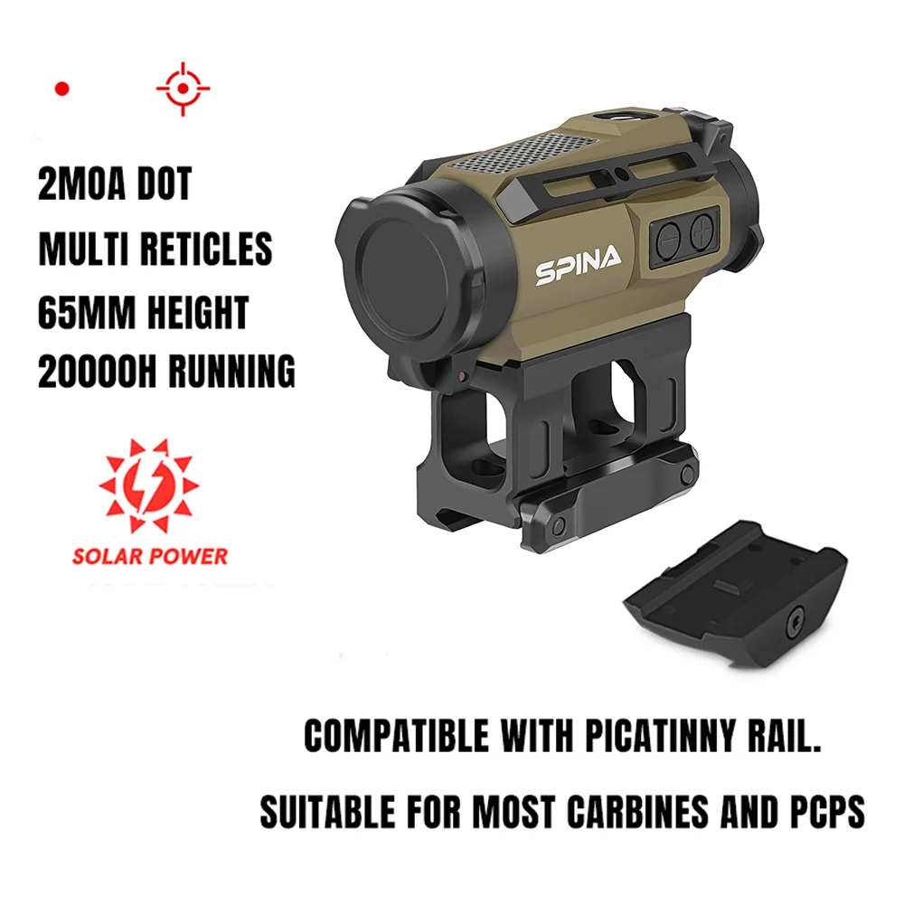 ​​SPINA OPTICS SolarYardMight Rotpunktvisier 1x30 Solarbetrieben Schnellwechselmontage (QD) für Jagd & Taktik AR CQB Kompatibel mit .223/5.56/.308​​ 6