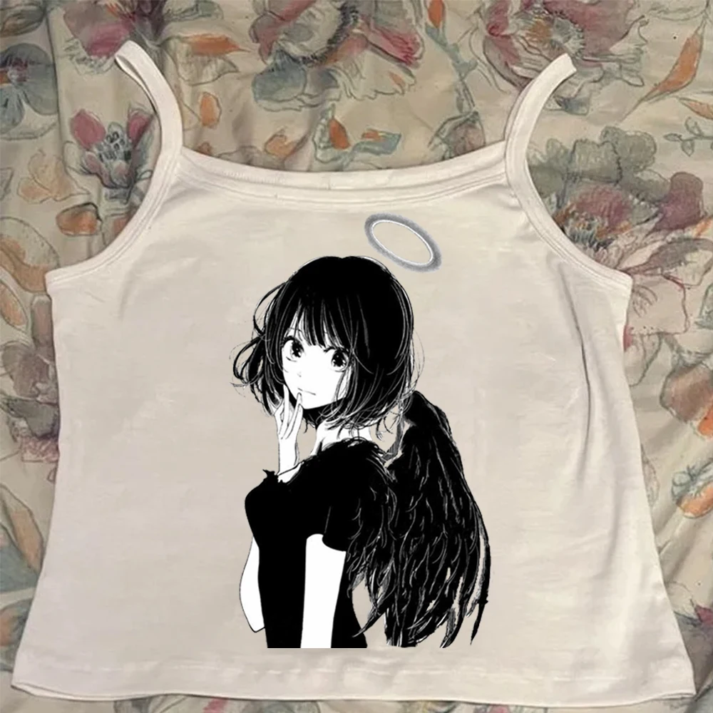 2025 New European and American Trendy Summer Hot Girl Short Tank Top Women's Manga Printed Trendy Brand Sexy Fashion Slimming
