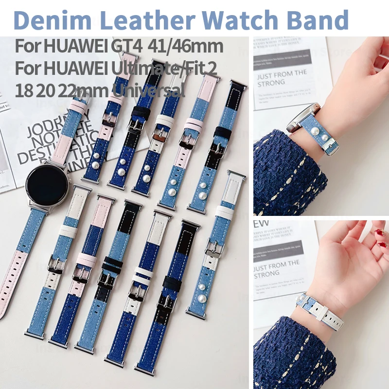 

18 20 22 Denim Leather Band for Huawei Watch GT 4 41mm Replacement Bracelet for Samsung Galaxy Watch 4 Strap Classic Accessories