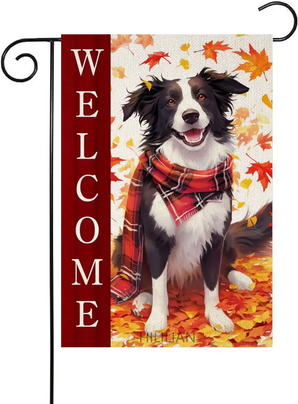 Border Collie Welcome Fall Garden Flag Buffalo Plaid Check Scarf Home Garden Yard Flag, 12x18 Inch, Double Sided for Outdoor PPZ