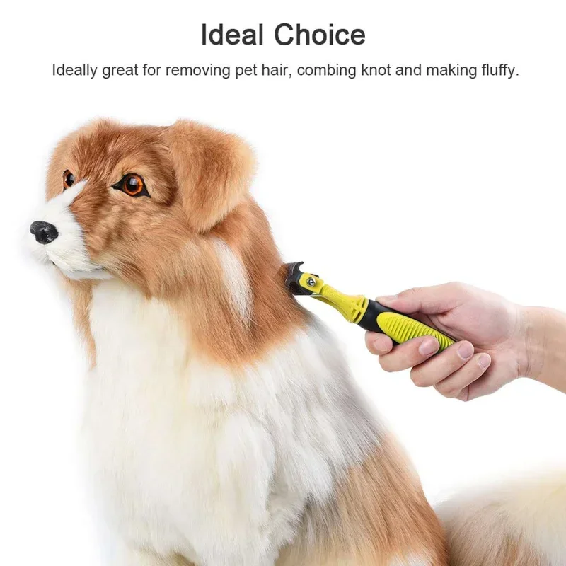 Pets Stainless Steel Grooming Brush Two-Sided Shedding and Dematting Undercoat Rake Comb for Dog Cat Remove Knots Tangles Easily