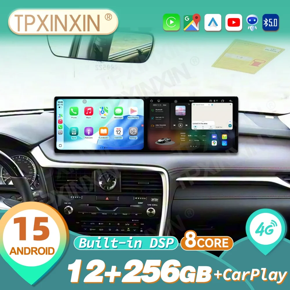 11.5 inch Dual Screen Android 15 Carplay Car Radio Stereo For Lexus RX 2016~2019 Navigation GPS Car Multimedia Player Head Unit