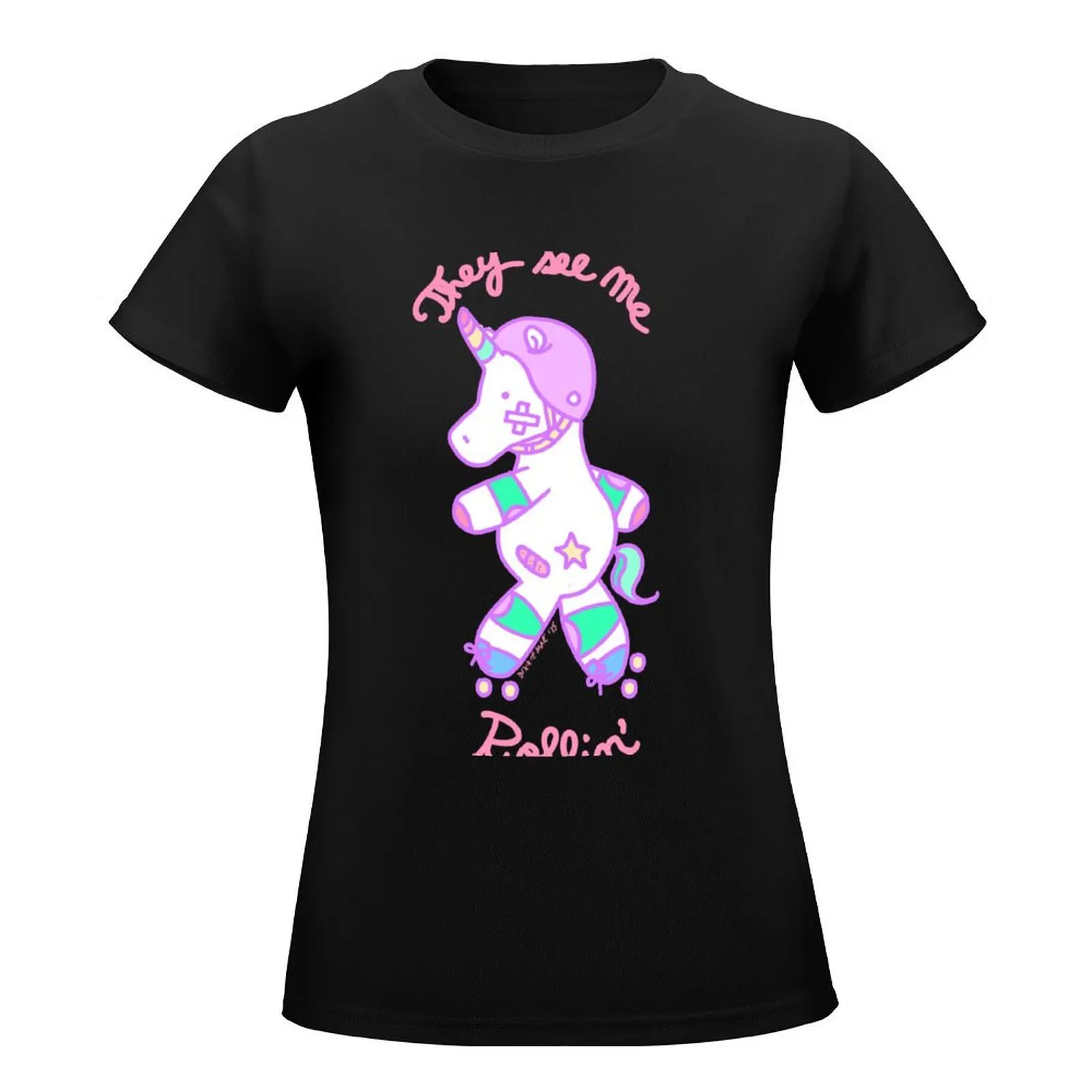 Unicorn Roller design T-Shirt korean fashion hippie clothes female kawaii clothes womans clothing