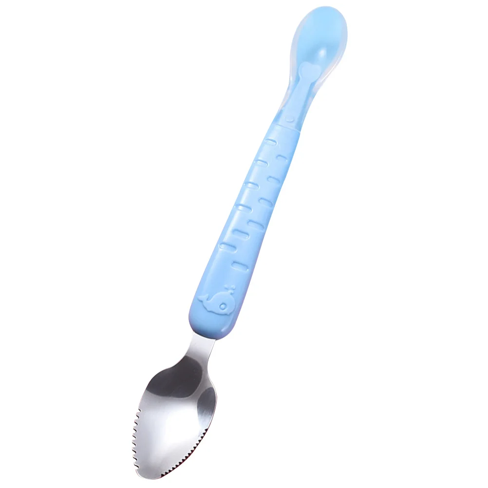 

Double Headed Baby Feeding Spoon 304 Stainless Steel PP Silicone Serrated Edge Fruit Puree Maker Vegetable Scraper Safe Easy