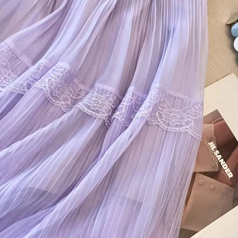 Retro Süßer Weißer Langer Rock für Damen, Lässiger Lockerer Rock mit Hoher Taille, Eleganter Vintage-Rock mit Spitzenbesatz, Koreanischer Sommer-Langrock – Detail 27